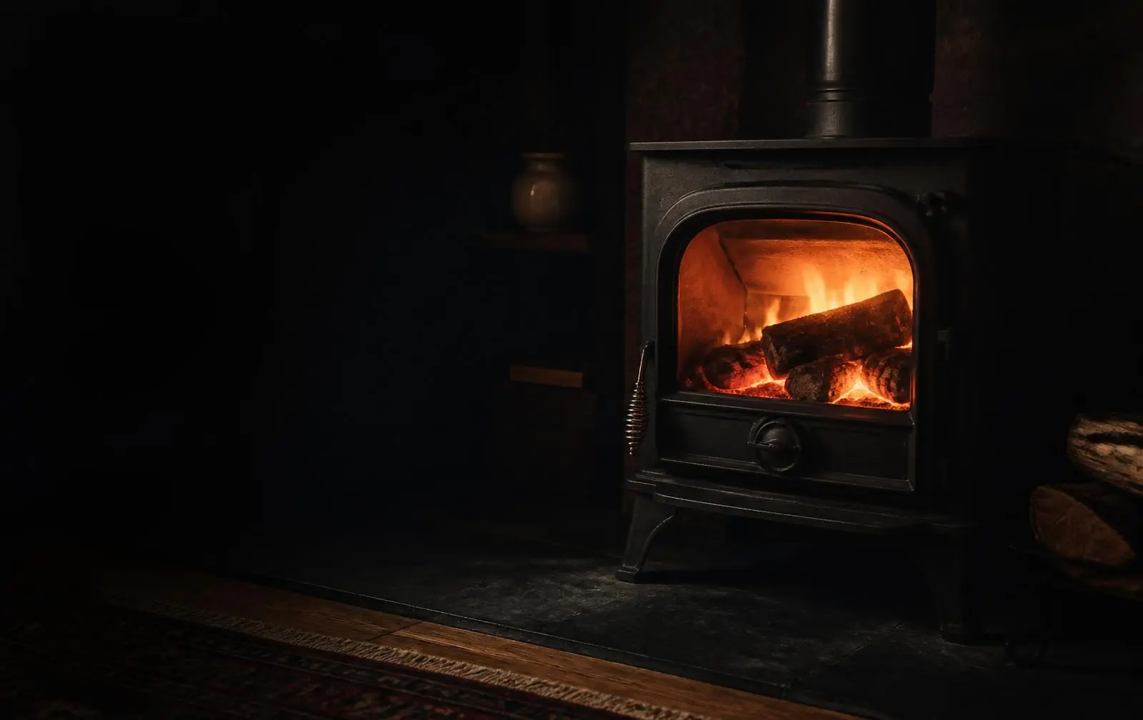 Wood burning stove with glowing embers